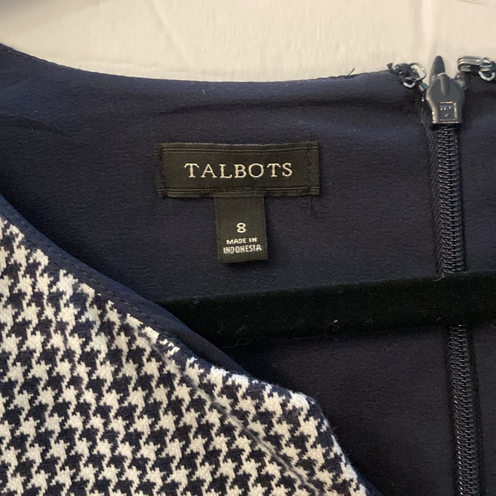Talbots dress black white plaid short sleeves front pockets back zipper - Picture 4 of 12